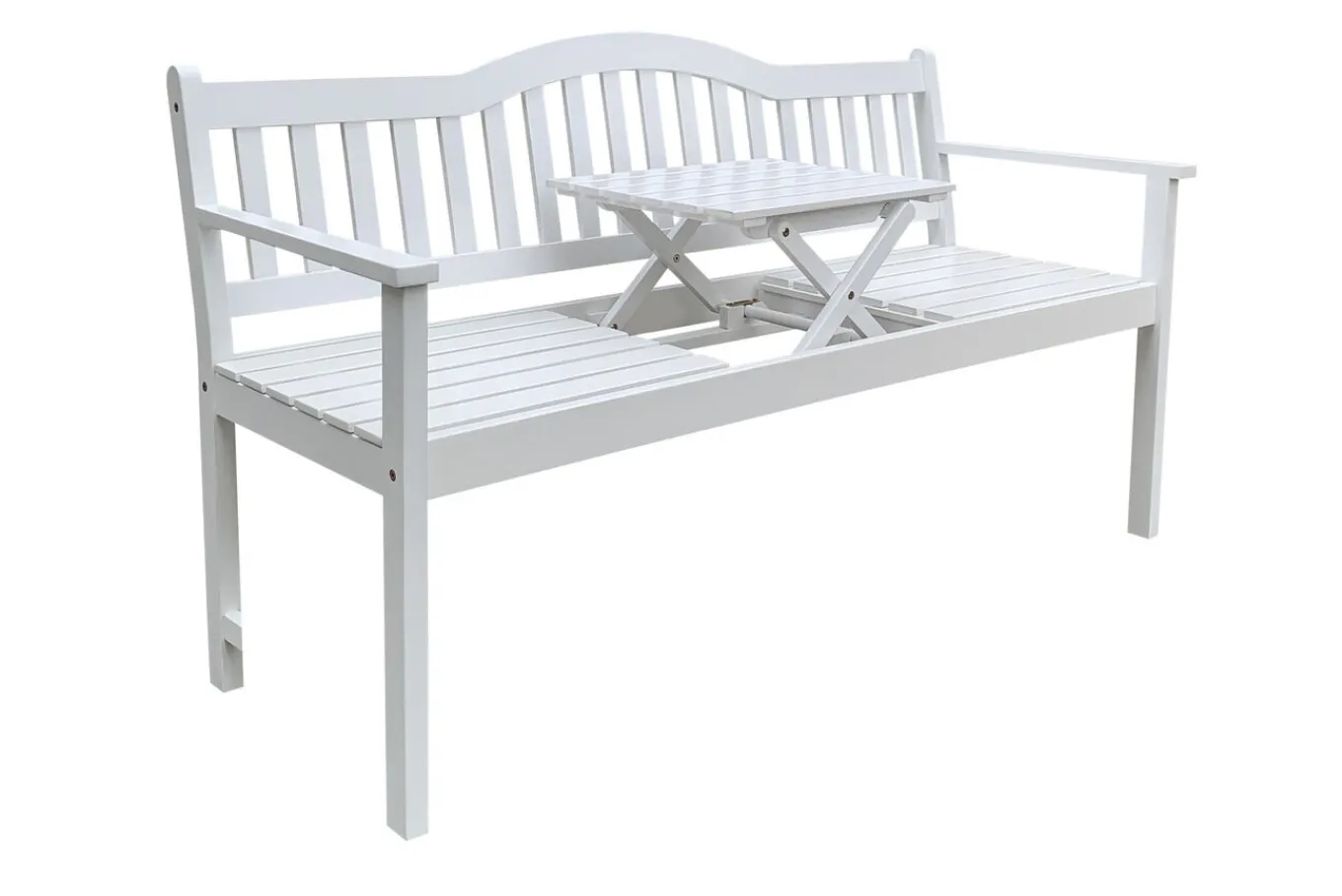 Discount Gartenbank, weiß, Akazie, 152 x 59 x 86 cm, 2-3 Personen, Klapptisch-Funktion, FSC®-zertifiziertes Produkt Gartenbänke & Gartensofas
