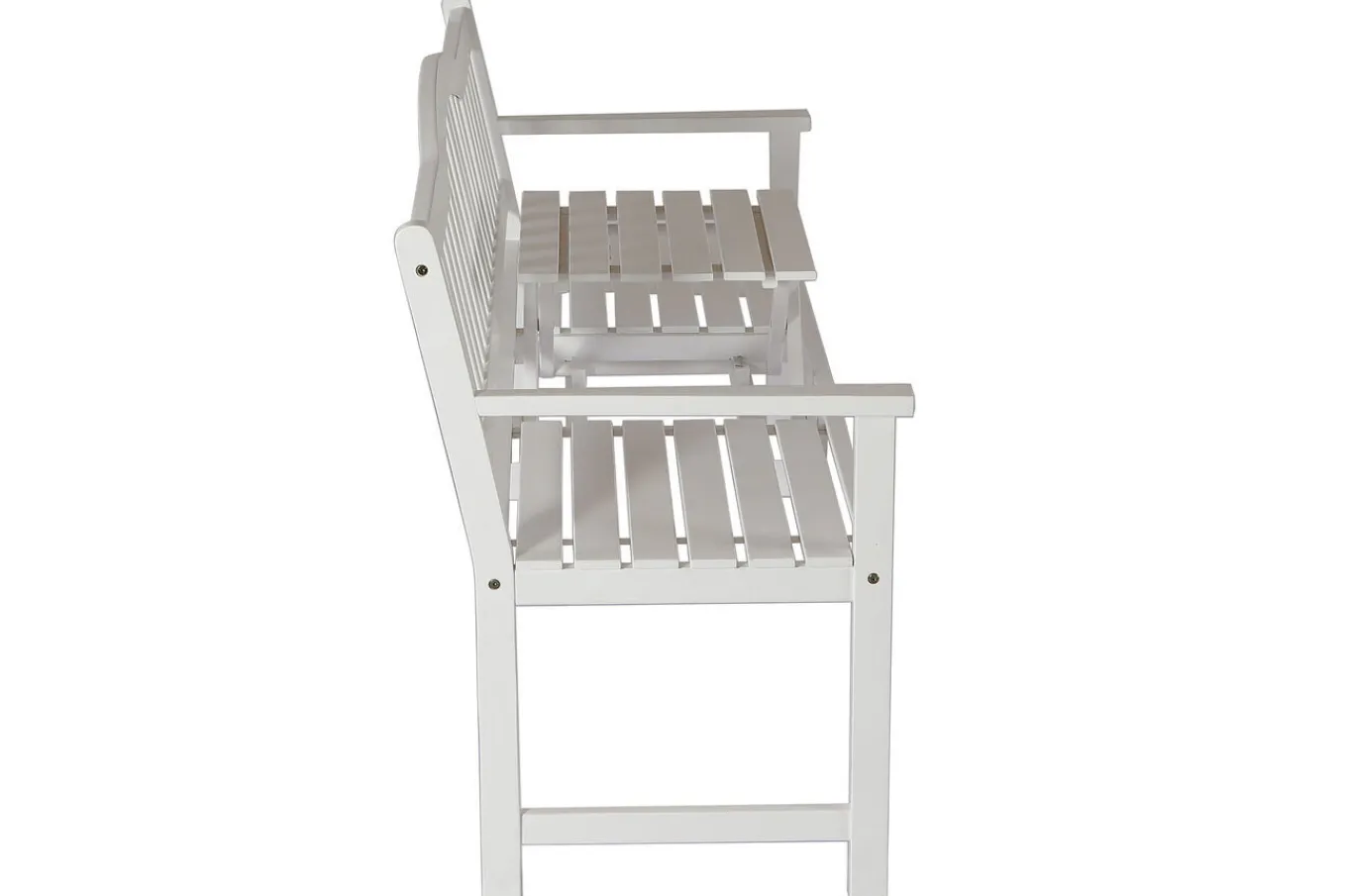 Discount Gartenbank, weiß, Akazie, 152 x 59 x 86 cm, 2-3 Personen, Klapptisch-Funktion, FSC®-zertifiziertes Produkt Gartenbänke & Gartensofas