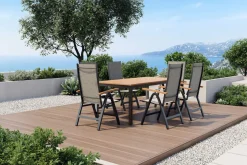 Discount Garten-Essgruppe, anthrazit/naturbelassen, Alu/Eukalyptus/Textilgewebe, Esstisch 180 x 90 cm, 6 Klappstühle, FSC®-zertifiziertes Produkt Garten-Essgruppen|Aluminium-Gartenmöbel