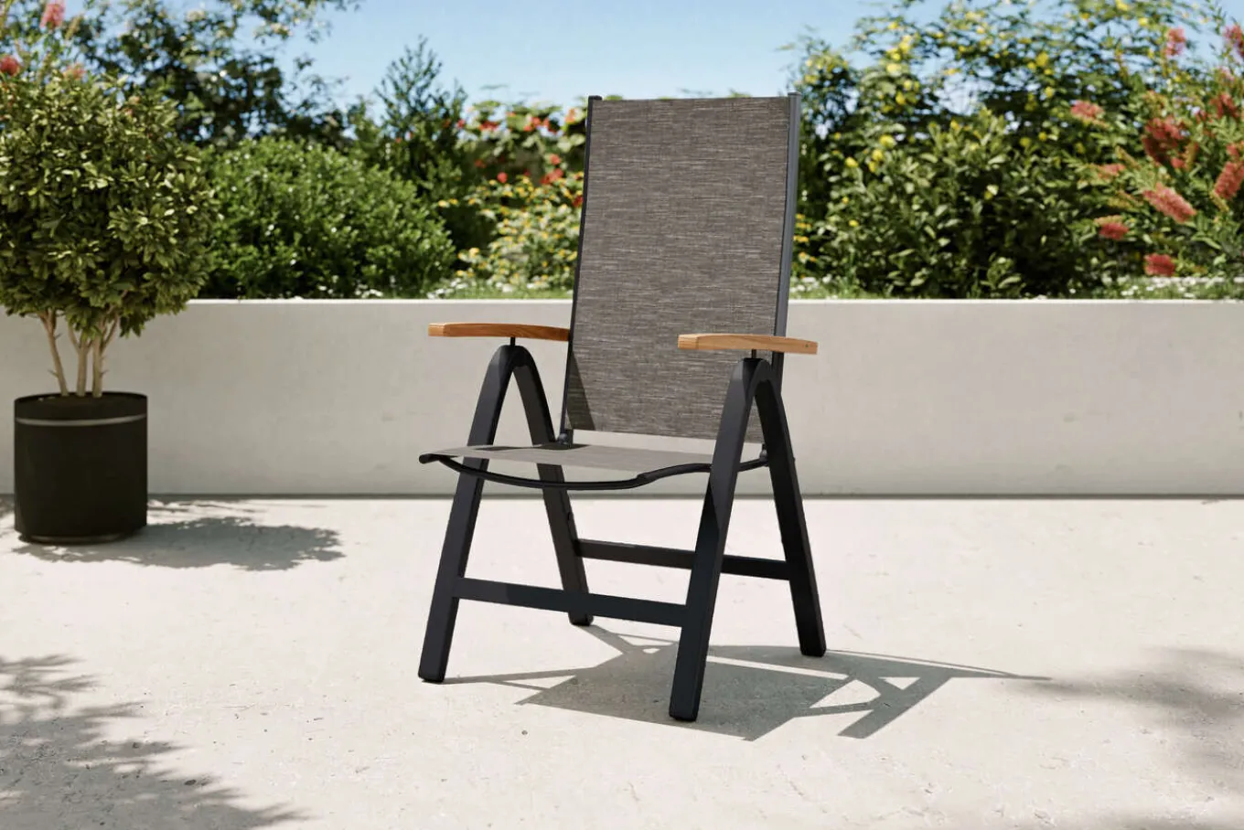 Discount Garten-Essgruppe, anthrazit/naturbelassen, Alu/Eukalyptus/Textilgewebe, Esstisch 180 x 90 cm, 6 Klappstühle, FSC®-zertifiziertes Produkt Garten-Essgruppen|Aluminium-Gartenmöbel
