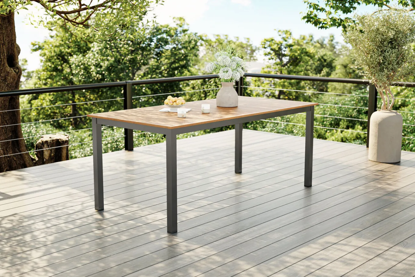 Discount Garten-Essgruppe, anthrazit/naturbelassen, Alu/Eukalyptus/Textilgewebe, Esstisch 180 x 90 cm, 6 Klappstühle, FSC®-zertifiziertes Produkt Garten-Essgruppen|Aluminium-Gartenmöbel