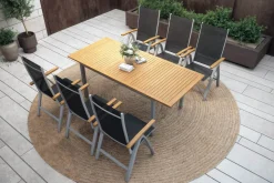 Sale Garten-Essgruppe mit 6 Klappstühlen, silber, Alu/Eukalyptus, ausziehbarer Tisch 150/200 x 90 cm, FSC®-zertifiziertes Produkt Garten-Essgruppen|Aluminium-Gartenmöbel