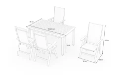 New Garten-Essgruppe mit 4 Klappstühlen, silber, Alu/Eukalyptus, ausziehbarer Tisch 150/200 x 90 cm, FSC®-zertifiziertes Produkt Garten-Essgruppen|Aluminium-Gartenmöbel