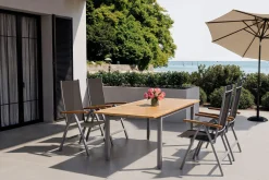 New Garten-Essgruppe mit 4 Klappstühlen, silber, Alu/Eukalyptus, ausziehbarer Tisch 150/200 x 90 cm, FSC®-zertifiziertes Produkt Garten-Essgruppen|Aluminium-Gartenmöbel