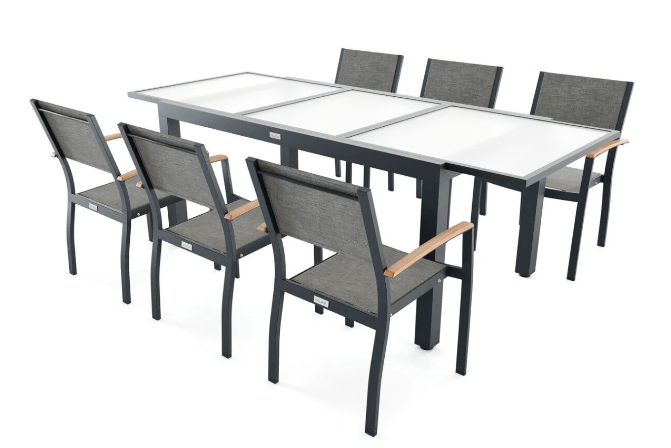 Outlet Garten-Essgruppe mit 6 Sesseln, anthrazit/grau, Alu/Glas, Tisch ca. 160/220 x 90 cm, ausziehbar, witterungsbeständig, FSC®-zertifiziertes Produkt Garten-Essgruppen|Aluminium-Gartenmöbel