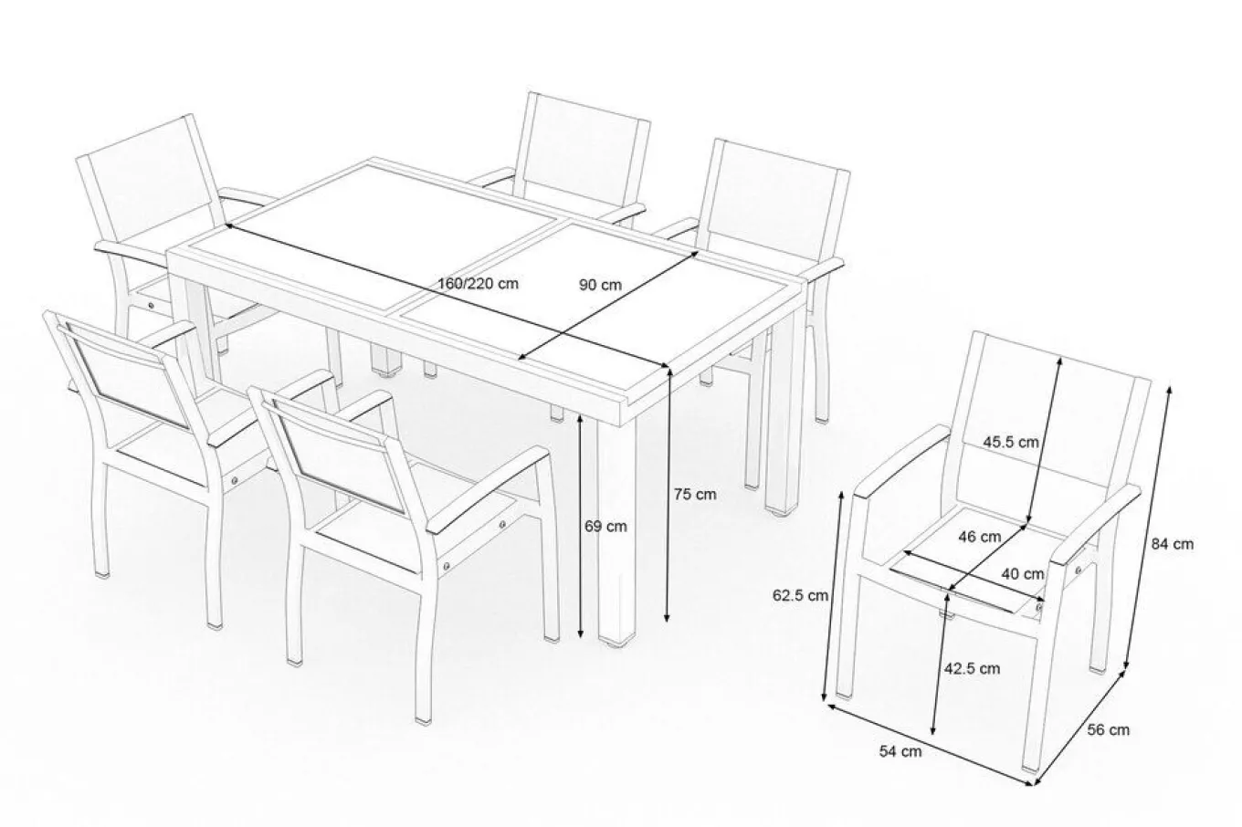 Outlet Garten-Essgruppe mit 6 Sesseln, anthrazit/grau, Alu/Glas, Tisch ca. 160/220 x 90 cm, ausziehbar, witterungsbeständig, FSC®-zertifiziertes Produkt Garten-Essgruppen|Aluminium-Gartenmöbel