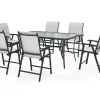 Sale Garten-Essgruppe mit 6 Klappstühlen, schwarz, Stahl/Textilene, Esstisch 150 x 90 cm Stahl-Gartenmöbel|Garten-Essgruppen