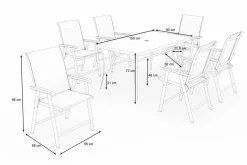 Sale Garten-Essgruppe mit 6 Klappstühlen, schwarz, Stahl/Textilene, Esstisch 150 x 90 cm Stahl-Gartenmöbel|Garten-Essgruppen