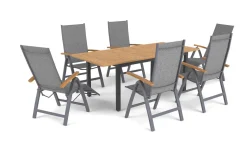 Sale Garten-Essgruppe, naturbelassen/anthrazit, Alu/Eukalyptus, Tisch 150/200 x 90 cm, 6 Sitzplätze, ausziehbar, FSC®-zertifiziertes Produkt Garten-Essgruppen|Aluminium-Gartenmöbel