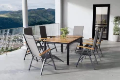 Sale Garten-Essgruppe, naturbelassen/anthrazit, Alu/Eukalyptus, Tisch 150/200 x 90 cm, 6 Sitzplätze, ausziehbar, FSC®-zertifiziertes Produkt Garten-Essgruppen|Aluminium-Gartenmöbel