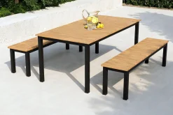 Online Garten-Essgruppe, naturbelassen/anthrazit, Alu/Eukalyptus, Tisch 180 x 90 cm, 2 Gartenbänke, FSC®-zertifiziertes Produkt Garten-Essgruppen|Aluminium-Gartenmöbel