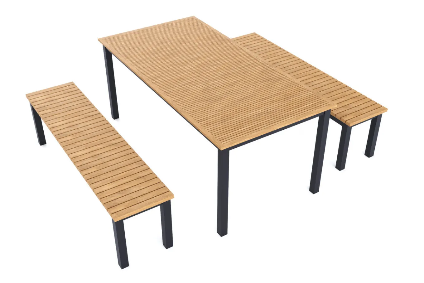 Online Garten-Essgruppe, naturbelassen/anthrazit, Alu/Eukalyptus, Tisch 180 x 90 cm, 2 Gartenbänke, FSC®-zertifiziertes Produkt Garten-Essgruppen|Aluminium-Gartenmöbel