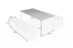 Online Garten-Essgruppe, naturbelassen/anthrazit, Alu/Eukalyptus, Tisch 180 x 90 cm, 2 Gartenbänke, FSC®-zertifiziertes Produkt Garten-Essgruppen|Aluminium-Gartenmöbel