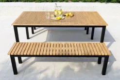 Online Garten-Essgruppe, naturbelassen/anthrazit, Alu/Eukalyptus, Tisch 180 x 90 cm, 2 Gartenbänke, FSC®-zertifiziertes Produkt Garten-Essgruppen|Aluminium-Gartenmöbel