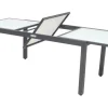 Garten-Essgruppe, 6 Personen, ausziehbarer Tisch 160–220 cm, Aluminium/Glas/Eukalyptus Garten-Essgruppen|Aluminium-Gartenmöbel