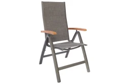 Garten-Essgruppe, 6 Personen, ausziehbarer Tisch 160–220 cm, Aluminium/Glas/Eukalyptus Garten-Essgruppen|Aluminium-Gartenmöbel