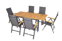 Garten-Essgruppe, 6 Personen, ausziehbarer Tisch 150–200 cm, Aluminium /Eukalyptusholz FSC®-zertifiziert Garten-Essgruppen|Aluminium-Gartenmöbel