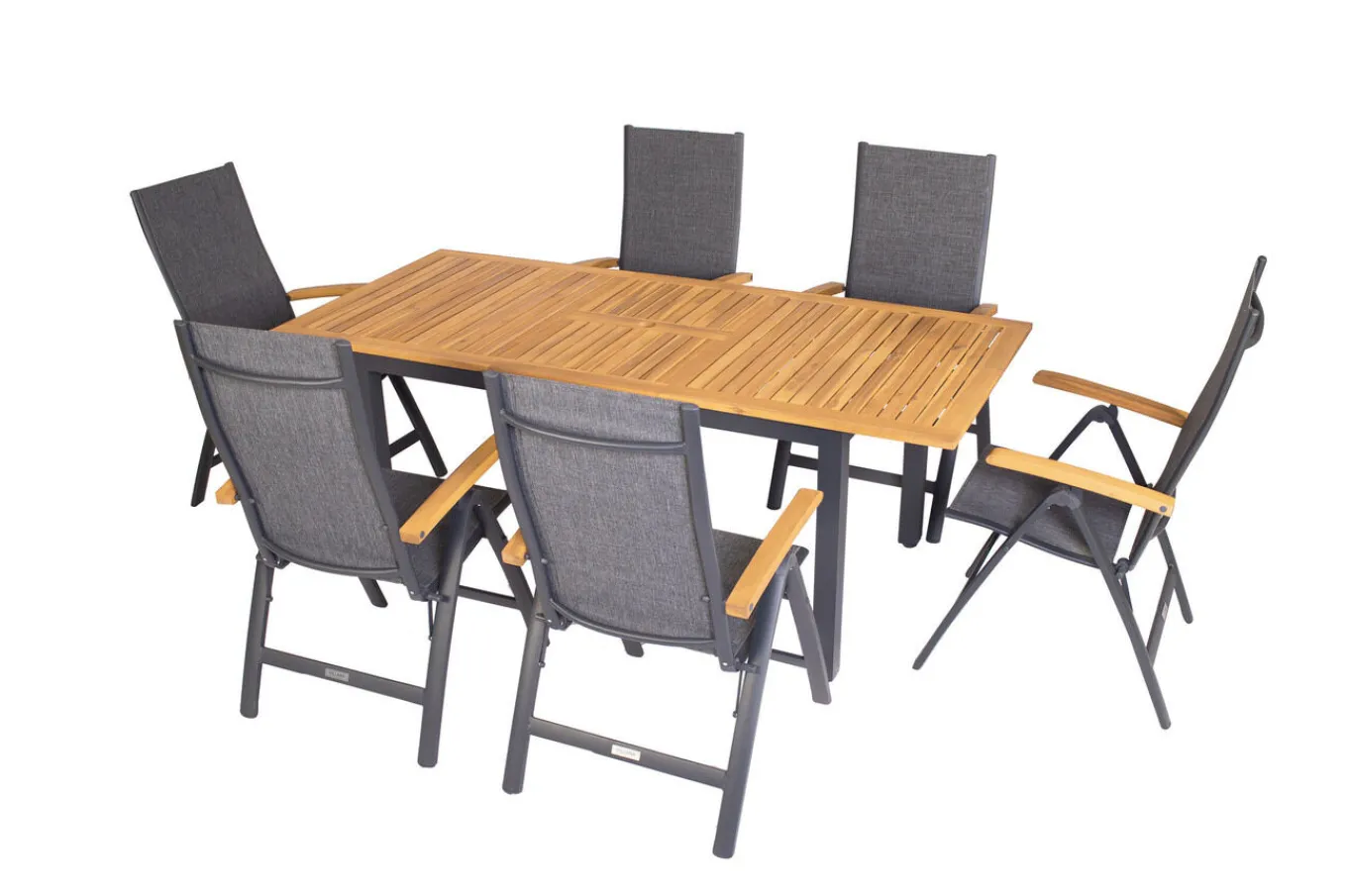 Garten-Essgruppe, 6 Personen, ausziehbarer Tisch 150–200 cm, Aluminium /Eukalyptusholz FSC®-zertifiziert Garten-Essgruppen|Aluminium-Gartenmöbel