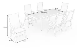 Garten-Essgruppe, 6 Personen, ausziehbarer Tisch 150–200 cm, Aluminium /Eukalyptusholz FSC®-zertifiziert Garten-Essgruppen|Aluminium-Gartenmöbel