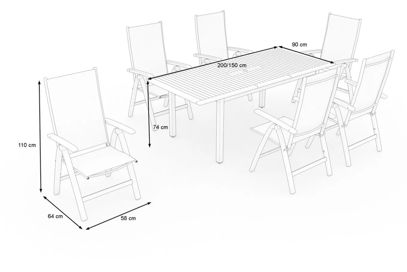 Garten-Essgruppe, 6 Personen, ausziehbarer Tisch 150–200 cm, Aluminium /Eukalyptusholz FSC®-zertifiziert Garten-Essgruppen|Aluminium-Gartenmöbel