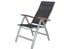 Hot Garten-Essgruppe, silber/schwarz, Alu / Akazie, Gartentisch 150 x 90 cm, 6 Klappstühle, FSC®-zertifiziertes Produkt Garten-Essgruppen