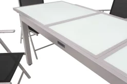 Garten-Essgruppe, silber/schwarz, Alu/Textil, Tisch 160/220 cm, 8 Klappstühle Garten-Essgruppen