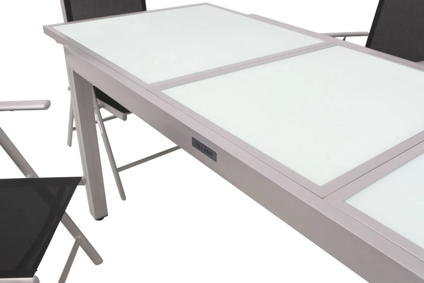 Garten-Essgruppe, silber/schwarz, Alu/Textil, Tisch 160/220 cm, 8 Klappstühle Garten-Essgruppen