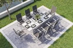 Garten-Essgruppe, silber/schwarz, Alu/Textil, Tisch 160/220 cm, 8 Klappstühle Garten-Essgruppen