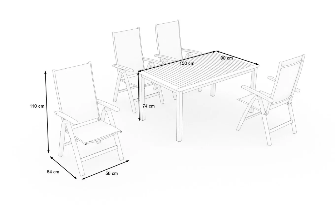 New Garten-Essgruppe, silber/natural, Alu/Eukalyptus, 150 x 90 x 74 cm, 4 Sitzplätze, witterungsbeständig, mit Fußkappen, FSC®-zertifiziertes Produkt Garten-Essgruppen|Aluminium-Gartenmöbel