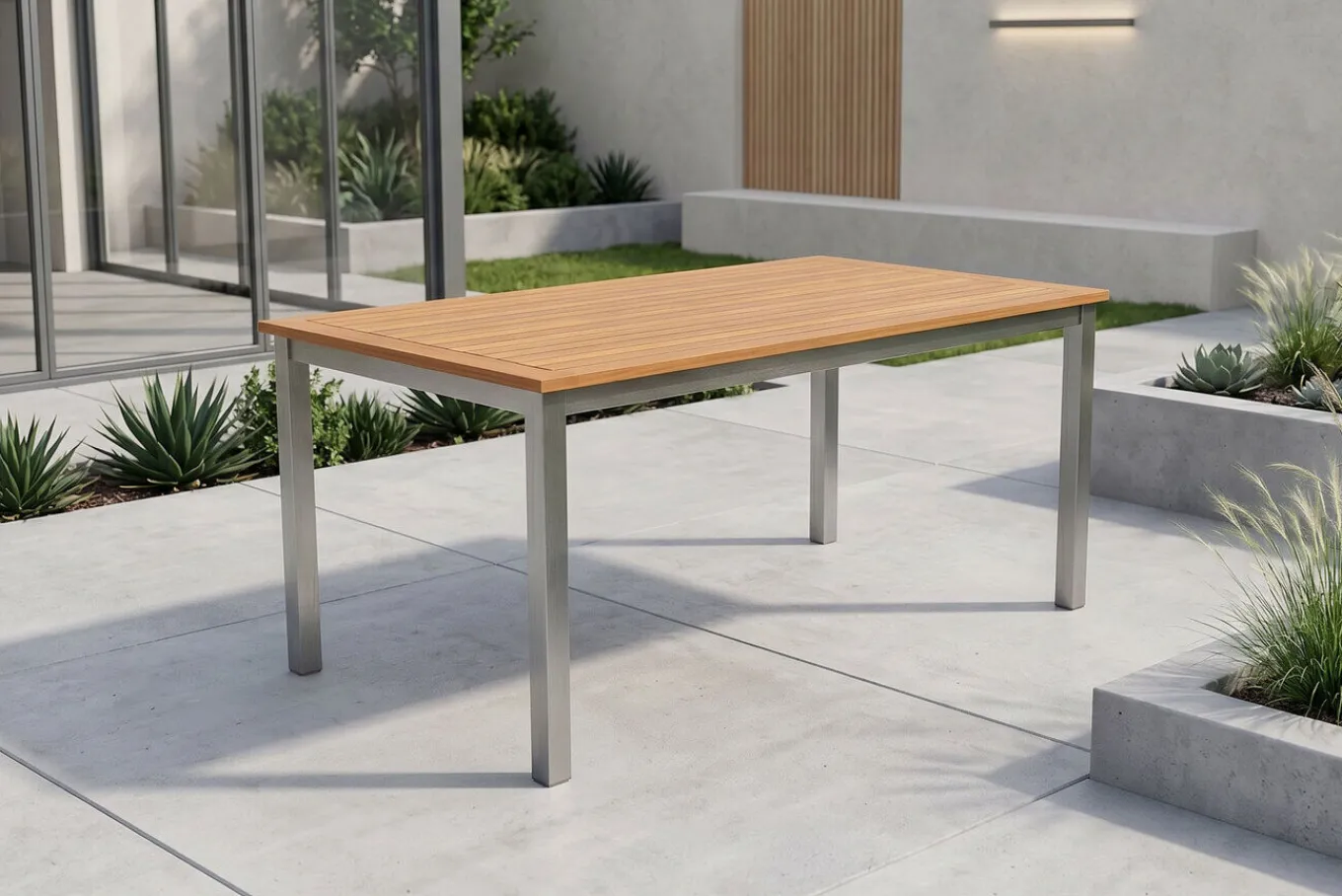 New Garten-Essgruppe, silber/natural, Alu/Eukalyptus, 150 x 90 x 74 cm, 4 Sitzplätze, witterungsbeständig, mit Fußkappen, FSC®-zertifiziertes Produkt Garten-Essgruppen|Aluminium-Gartenmöbel