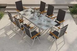 Discount Garten-Essgruppe, silber/anthrazit, Alu/ Eukalyptus, Ausziehtisch 160/220 x 90 cm, inkl 8 Klappstühle, FSC®-zertifiziertes Produkt Garten-Essgruppen