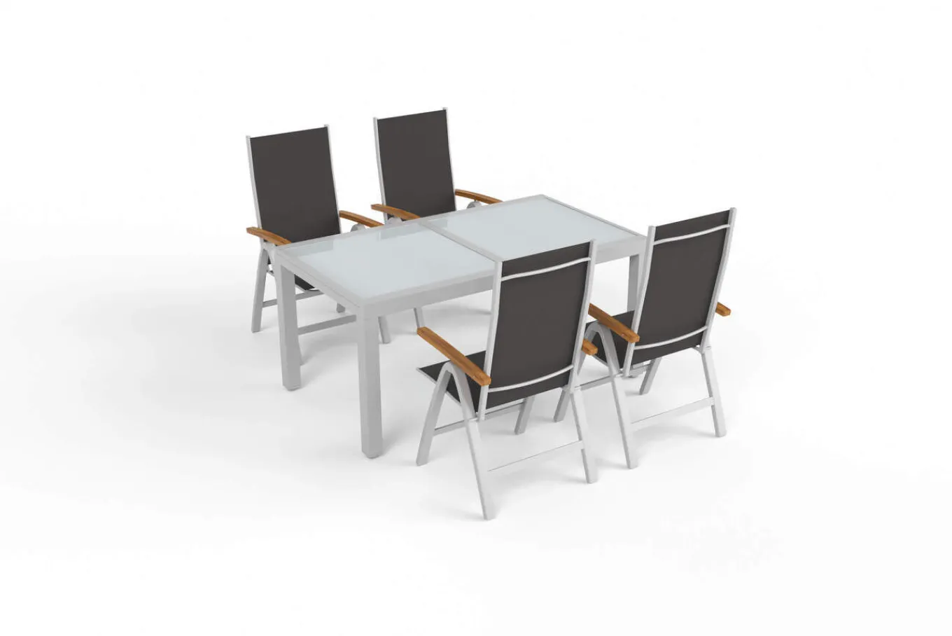 Hot Garten-Essgruppe, silber/anthrazit, Alu/Eukalyptus, Ausziehtisch 160/220 x 90 cm, inkl. 4 Klappstühle, FSC®-zertifiziertes Produkt Garten-Essgruppen