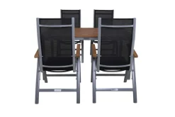 Discount Garten-Essgruppe, silber/schwarz, Alu / Akazie, Gartentisch 150 x 90 cm, 4 Klappstühle, FSC®-zertifiziertes Produkt Garten-Essgruppen