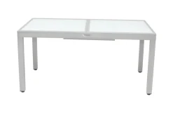 Discount Garten-Essgruppe, weiß/silber, Aluminium/Sicherheitsglas, Ausziehtisch 160/220 x 90 cm, 6 Klappstühle, FSC®-zertifiziertes Produkt Garten-Essgruppen|Aluminium-Gartenmöbel