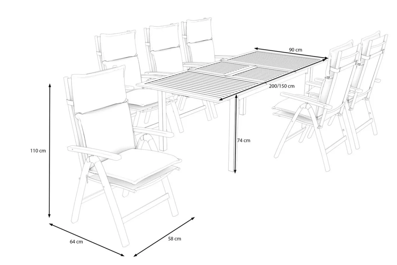 Best Lagos Garten-Essgruppe, schwarz/dunkelgrau, Alu/Eukalyptus/Textilene, 150/200 x 90 cm, ausziehbar, klappbar, witterungsbeständig, FSC®-zertifiziertes Produkt Garten-Essgruppen