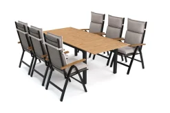 Best Lagos Garten-Essgruppe, schwarz/dunkelgrau, Alu/Eukalyptus/Textilene, 150/200 x 90 cm, ausziehbar, klappbar, witterungsbeständig, FSC®-zertifiziertes Produkt Garten-Essgruppen