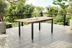 Best Lagos Garten-Essgruppe, schwarz/dunkelgrau, Alu/Eukalyptus/Textilene, 150/200 x 90 cm, ausziehbar, klappbar, witterungsbeständig, FSC®-zertifiziertes Produkt Garten-Essgruppen