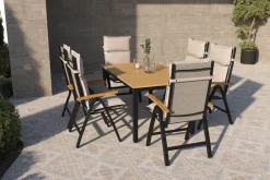 Best Lagos Garten-Essgruppe, schwarz/dunkelgrau, Alu/Eukalyptus/Textilene, 150/200 x 90 cm, ausziehbar, klappbar, witterungsbeständig, FSC®-zertifiziertes Produkt Garten-Essgruppen