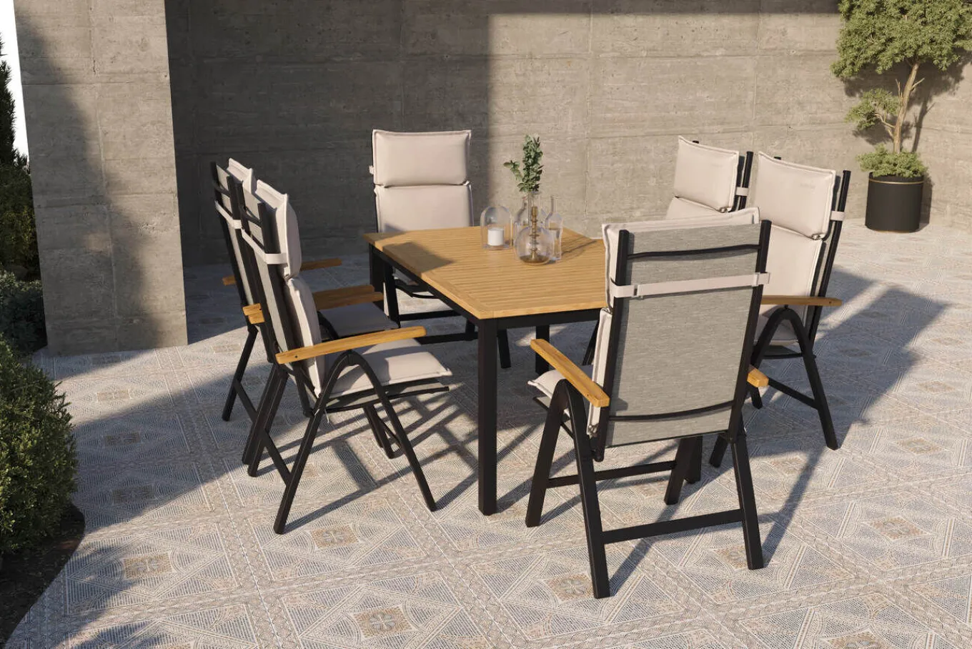 Best Lagos Garten-Essgruppe, schwarz/dunkelgrau, Alu/Eukalyptus/Textilene, 150/200 x 90 cm, ausziehbar, klappbar, witterungsbeständig, FSC®-zertifiziertes Produkt Garten-Essgruppen