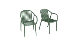 Best Pico Curve Balkon-Set, pestogrün, Kunststoff, Tisch Ø 70 cm und 2 Stapelsessel, UV- und wetterfest Balkonmöbel-Set