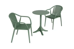 Best Pico Curve Balkon-Set, pestogrün, Kunststoff, Tisch Ø 70 cm und 2 Stapelsessel, UV- und wetterfest Balkonmöbel-Set