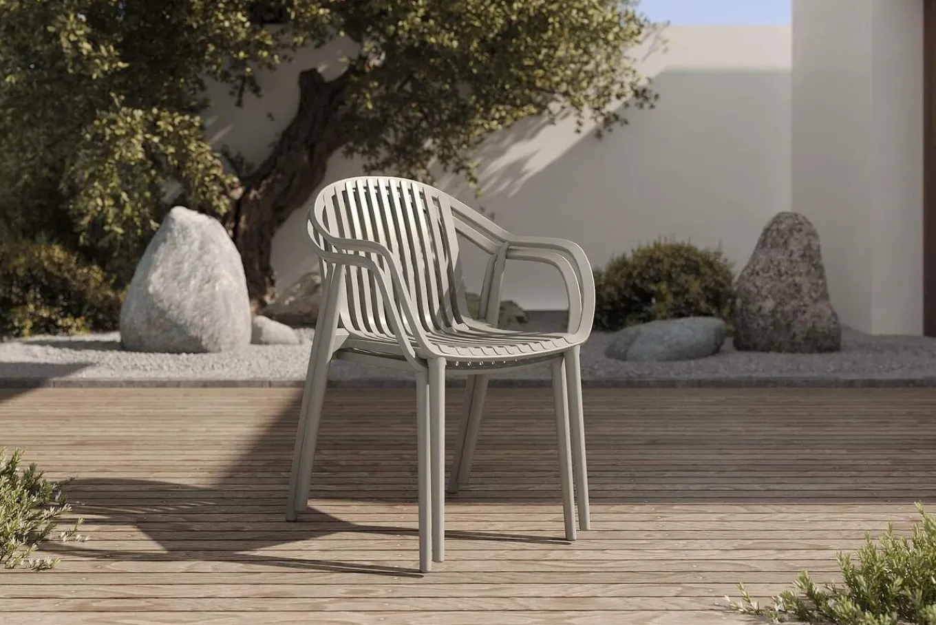 Hot Pico Curve Balkon-Set, grau, Kunststoff, Tisch Ø 70 cm und 2 Stapelsessel, UV- und wetterfest Balkonmöbel-Set