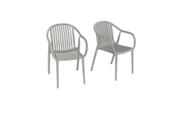 Hot Pico Curve Balkon-Set, grau, Kunststoff, Tisch Ø 70 cm und 2 Stapelsessel, UV- und wetterfest Balkonmöbel-Set