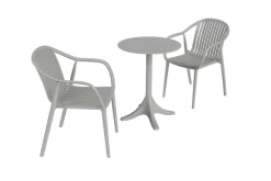 Hot Pico Curve Balkon-Set, grau, Kunststoff, Tisch Ø 70 cm und 2 Stapelsessel, UV- und wetterfest Balkonmöbel-Set