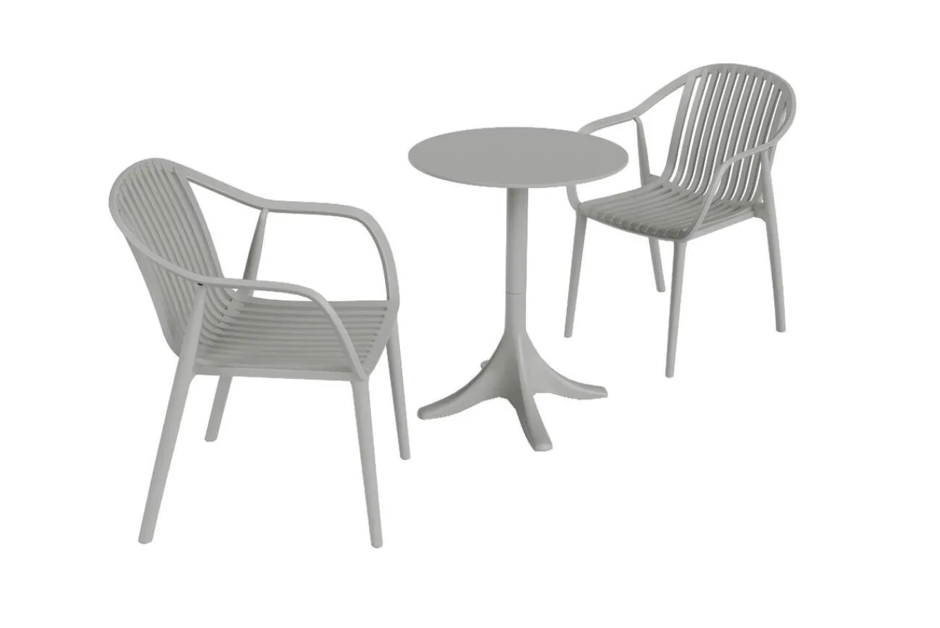 Hot Pico Curve Balkon-Set, grau, Kunststoff, Tisch Ø 70 cm und 2 Stapelsessel, UV- und wetterfest Balkonmöbel-Set