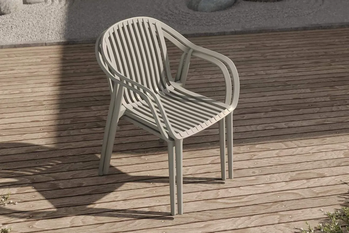 Hot Pico Curve Balkon-Set, grau, Kunststoff, Tisch Ø 70 cm und 2 Stapelsessel, UV- und wetterfest Balkonmöbel-Set