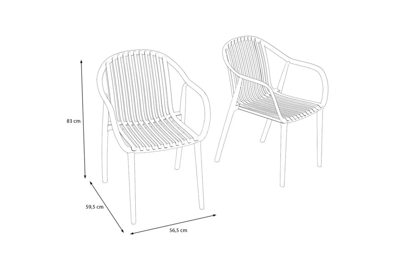 New Pico Curve Stapelsessel 2er-Set, grau, Kunststoff, 56,5 x 59,5 x 83 cm, stapelbar, UV-beständig Gartenstühle & Gartensessel