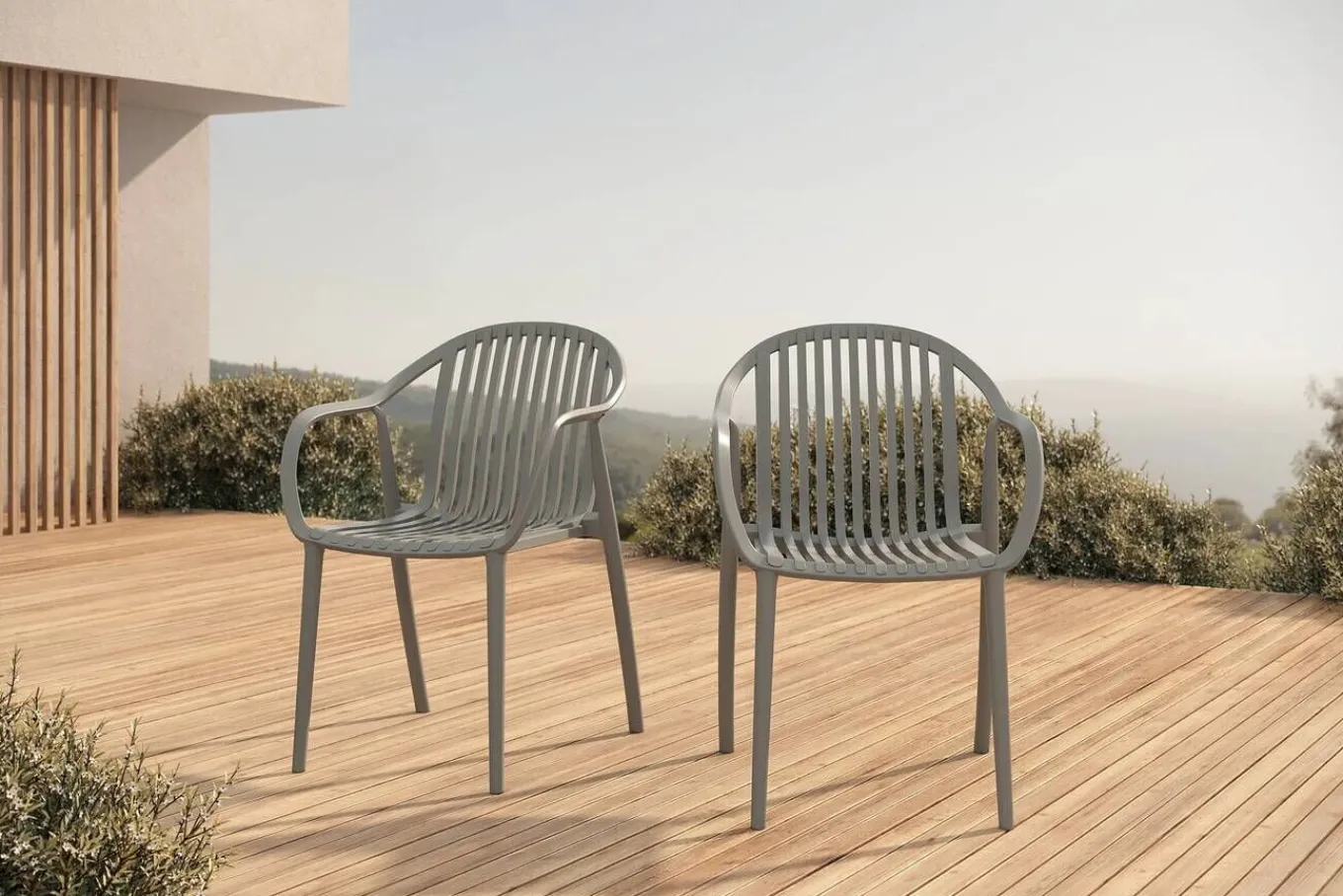 New Pico Curve Stapelsessel 2er-Set, grau, Kunststoff, 56,5 x 59,5 x 83 cm, stapelbar, UV-beständig Gartenstühle & Gartensessel