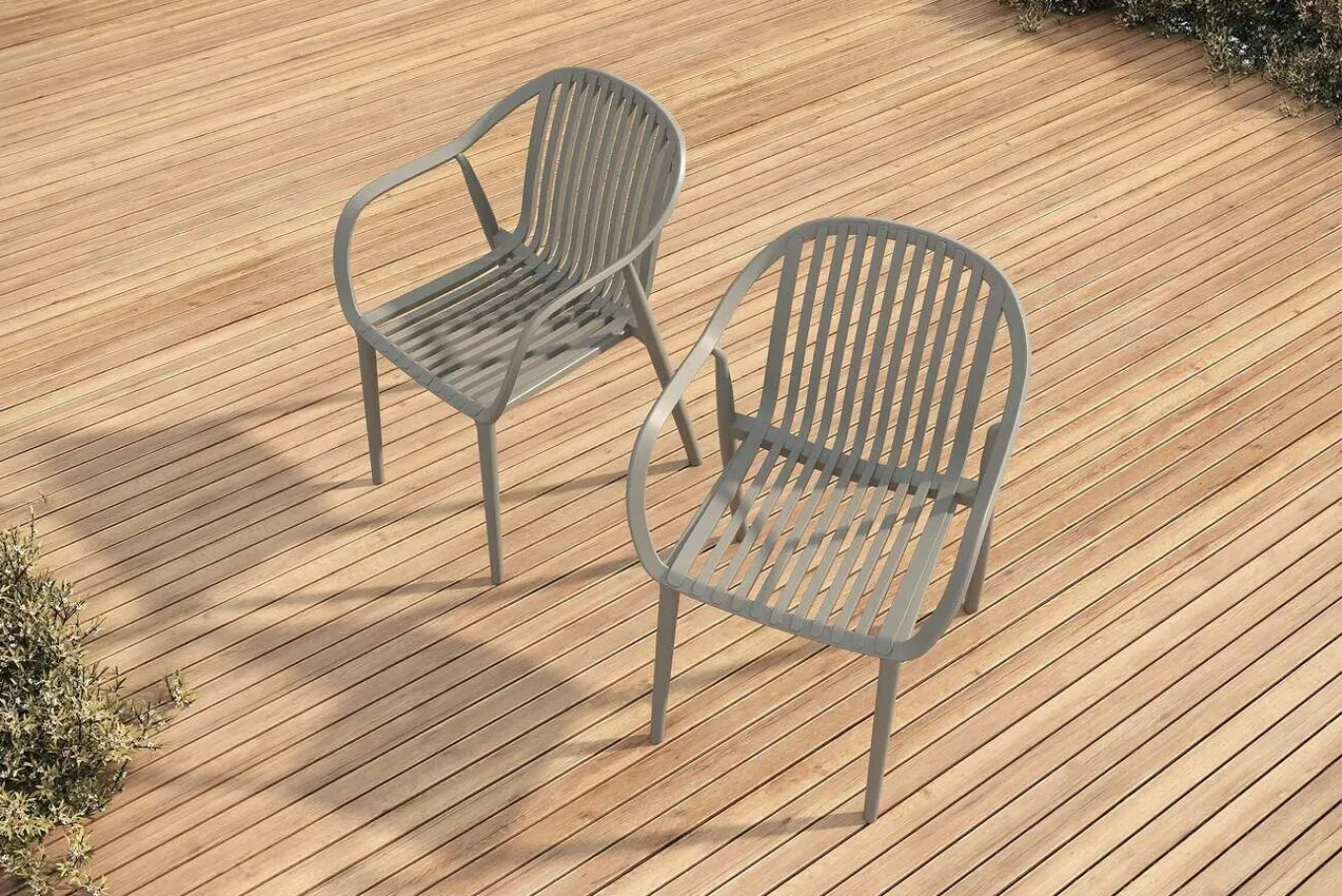 New Pico Curve Stapelsessel 2er-Set, grau, Kunststoff, 56,5 x 59,5 x 83 cm, stapelbar, UV-beständig Gartenstühle & Gartensessel