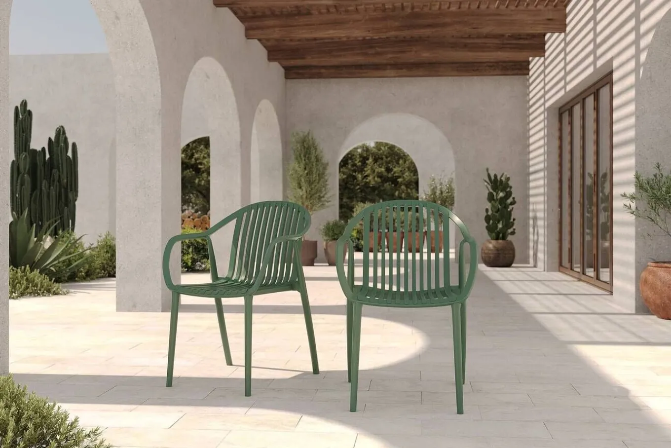 Hot Pico Curve Stapelsessel 2er-Set, pestogrün, Kunststoff, 56,5 x 59,5 x 83 cm, stapelbar, UV-beständig Gartenstühle & Gartensessel